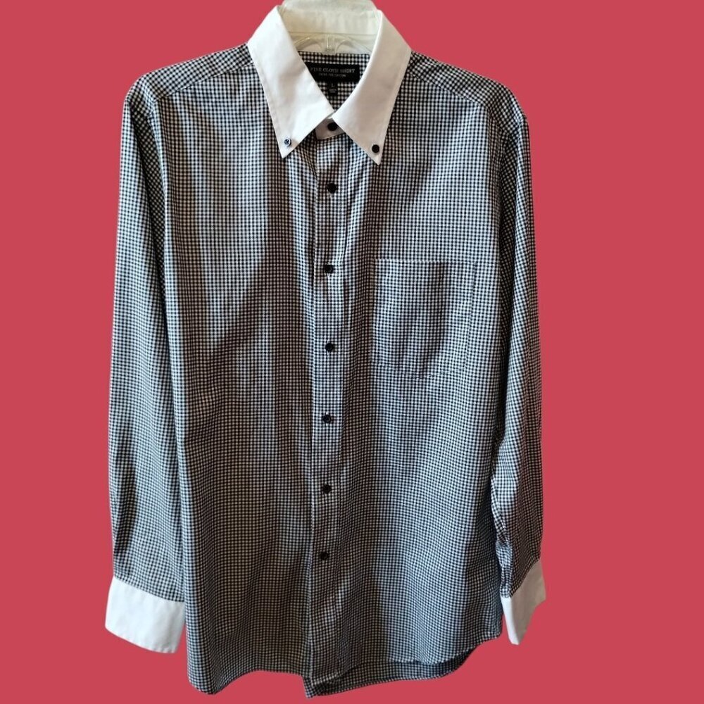 Uniqlo Fine Cloth Gingham Long-Sleeve Men Shirt 100% Cotton Black/White Large